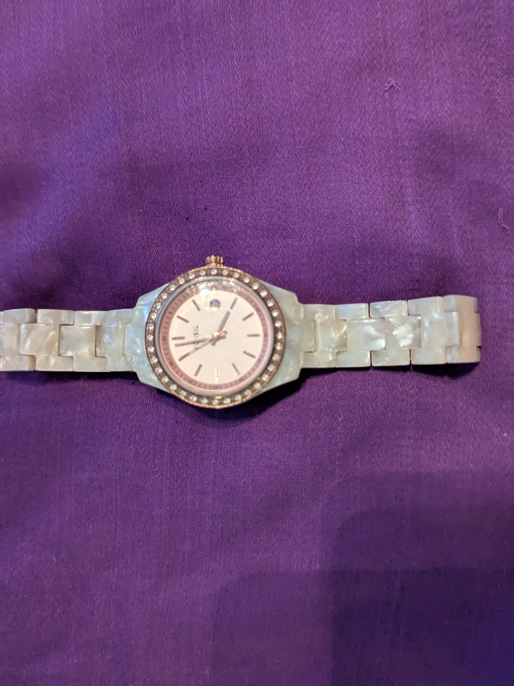 Fossil Rose Gold Cream Pearl Resin Watch - Fits 6" Wrist - Needs Battery